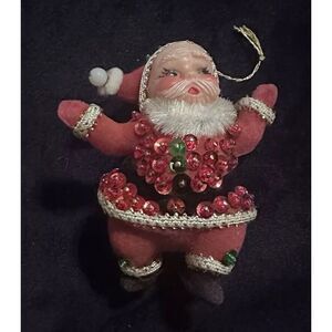 Mr. Santa‎ Claus 3" Beaded Sequined Felted Vintage Christmas Ornament